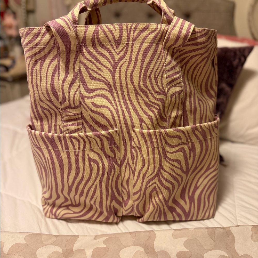 Dagne Dover  pacific tote in  large Purple and Cream zebra print